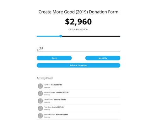 Activity Feed, Progress Bar and Donation Form